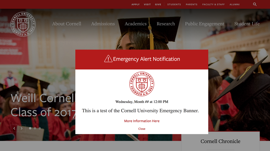 An example of the Cornell University Emergency Banner