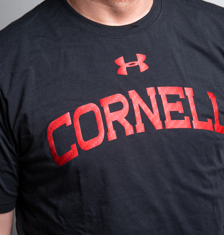 Black Under Armour shirt with red Cornell words