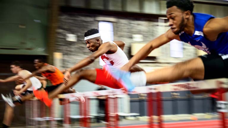 Cornell student in a track competition.